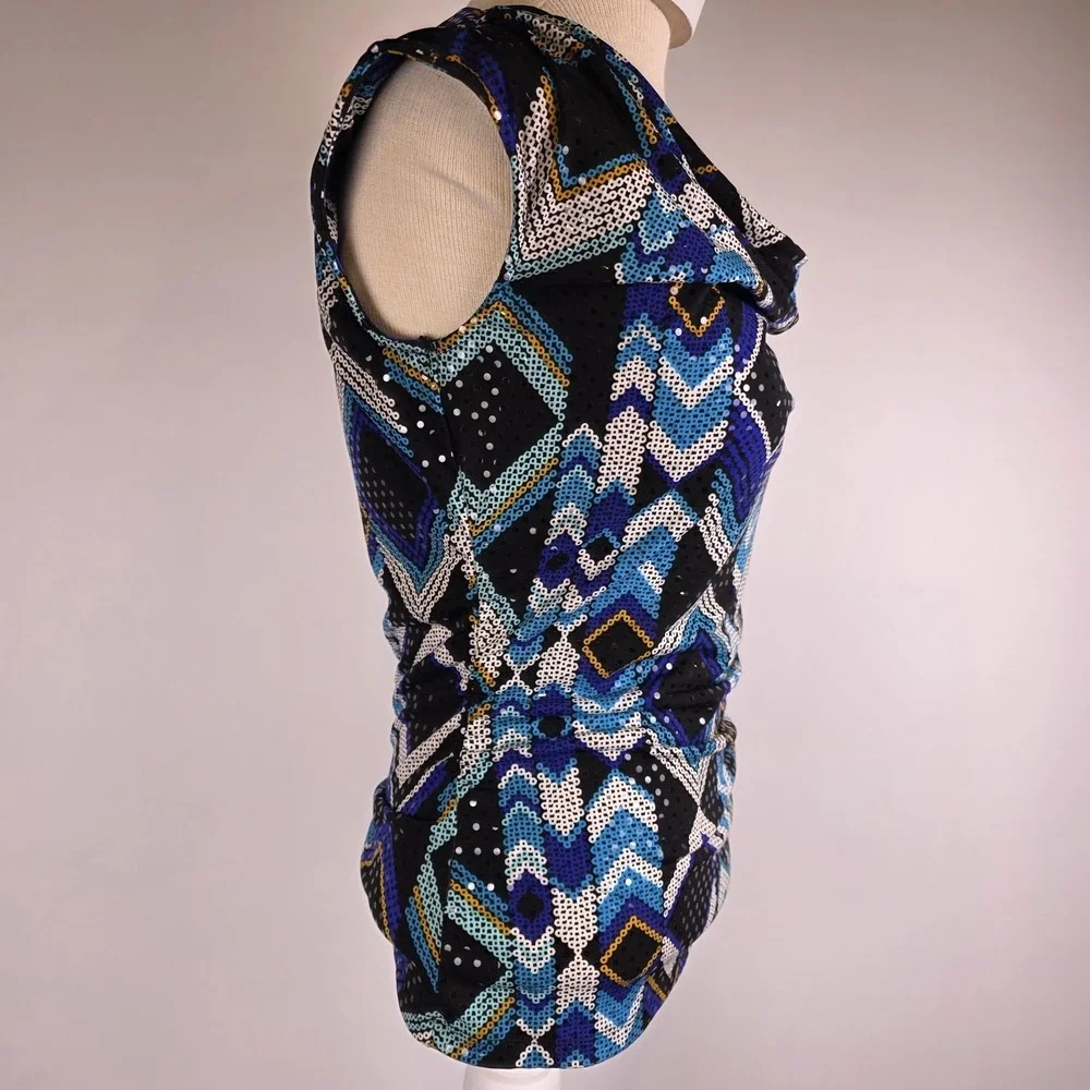Style & Co Petite Cowl Neck Top PS Diamond‎ Glitz Geometric Stretch NWT